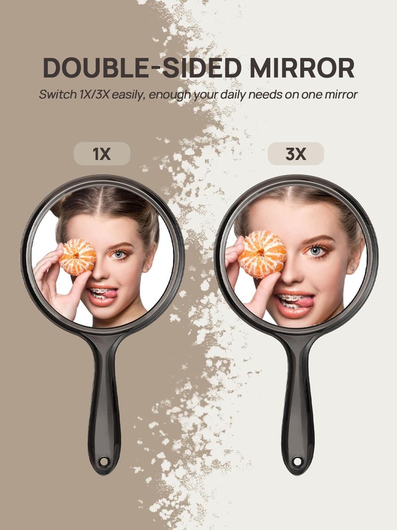 OMIRO Hand Mirror, Double-Sided Handheld Mirror 1X/3X Magnifying Mirror with Handle, Set of 3 (Transparent Black)