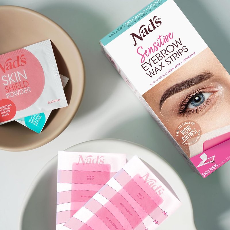 Nad's Eyebrow Wax Strips - Effective Facial Hair Removal Kit for Women | 6 Wax Strips, 6 Calming Wipes, 2g Powder