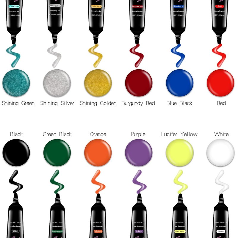SEISSO Stamping Nail Polish Gels - 12 Colors UV Soak Off Gel for DIY Nail Art | 0.25 Fl Oz