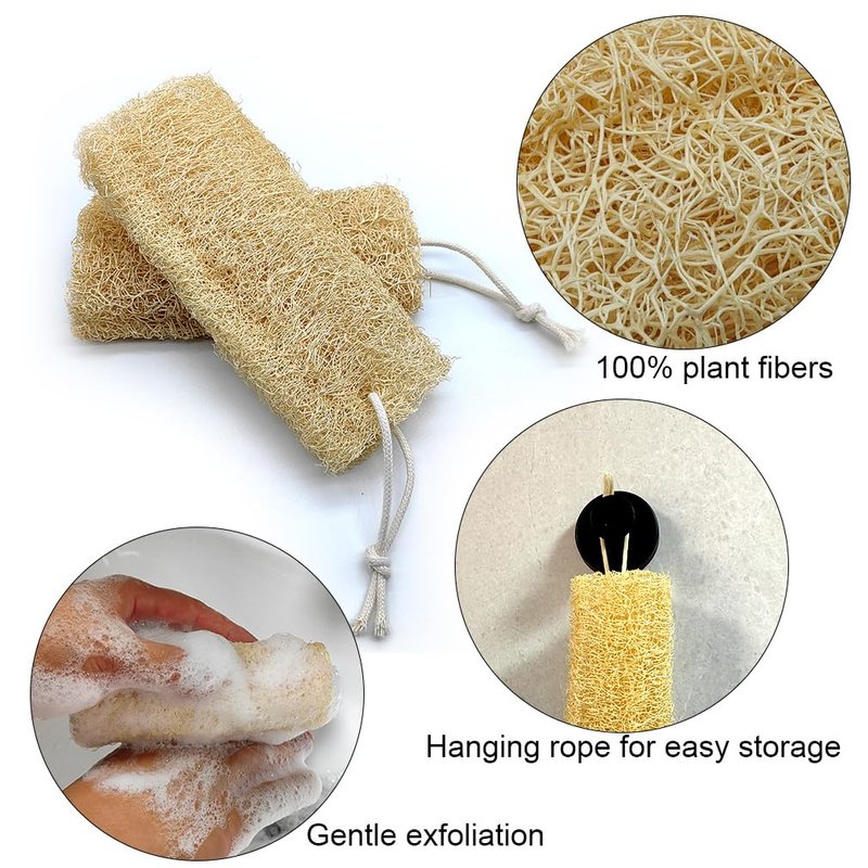 Zooshine 4PCS 6" Natural Loofah Sponge Organic Shower Loofah for Exfoliating & Smooth Skin, Loofahs for Bathing for Men & Women