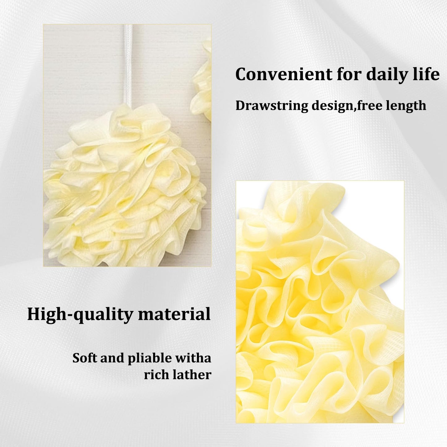 3 Pack Bar Soap Loofah, Soap Bar Loofah Pouch for Gentle Exfoliation, Washable Loofahs with Bar Soap Holder, Ideal Suitable for Daily Shower and Travel （Yellow）