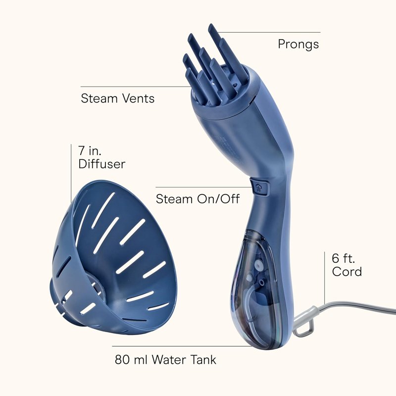 Infiniti PRO by CONAIR Hair Steamer - Portable Styling Tool with 7-Inch Diffuser | 30-Second Heat-Up, Blue