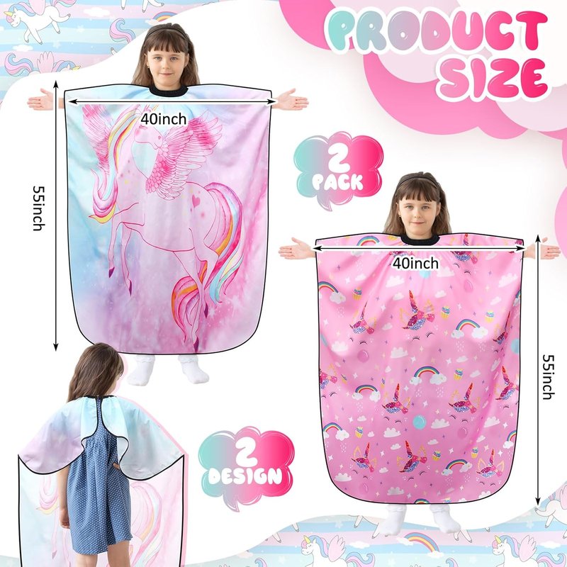 Ramede Kids Haircut Capes - Waterproof Unicorn Barber Capes for Girls | Adjustable Snap Closure
