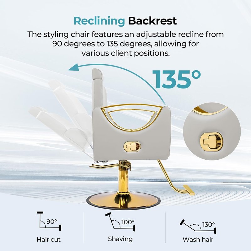 Reclining Salon Chair for Hair Stylists - 360° Swivel Barber Chair with Heavy-Duty Hydraulic Pump