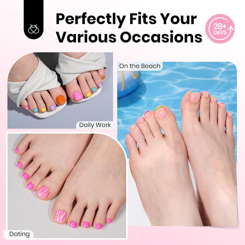 Beetles Toe Nail Tips - Square Full Cover Acrylic Extensions | 180 Pcs in 15 Sizes for Big Toes & Wide Nail Beds