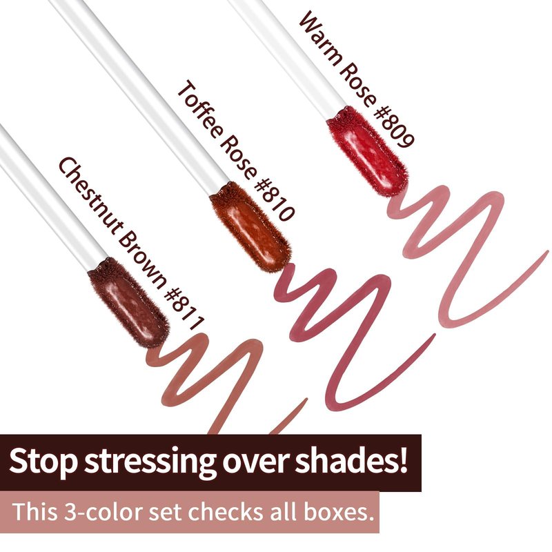 JUNECODE 3Pcs Lip Stain Peel Off Set with Tweezer, Peel Off lip Liner Stain Long Lasting Waterproof, Matte Lip Tattoo Tint Transfer Proof, Highly Pigmented Color Lip Makeup(#809+810+811)