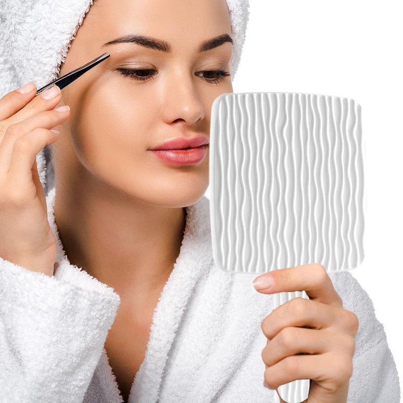 Jasefa Hand Mirror, Handheld Mirror with Handle for Makeup, Portable Cute Hand held Mirror for Shaving, Travel Men & Women(White)