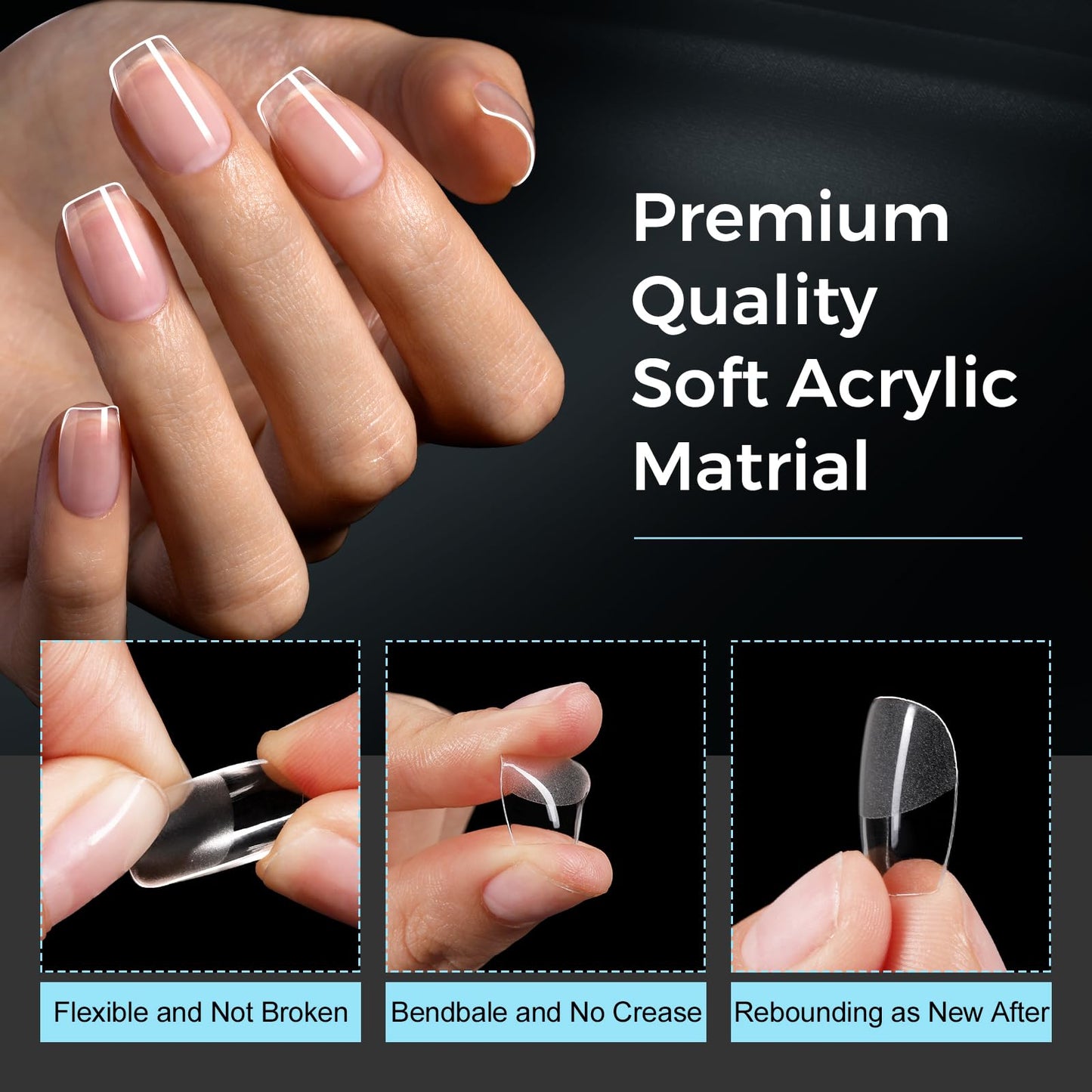 TOMICCA Extra Short Coffin Nail Tips 15 Sizes 240Pcs Acrylic Nails Pre-shape Gel Nail Tips Full Cover Clear Nails For for Beginners and Professionals Nail Extension, Home DIY Salon