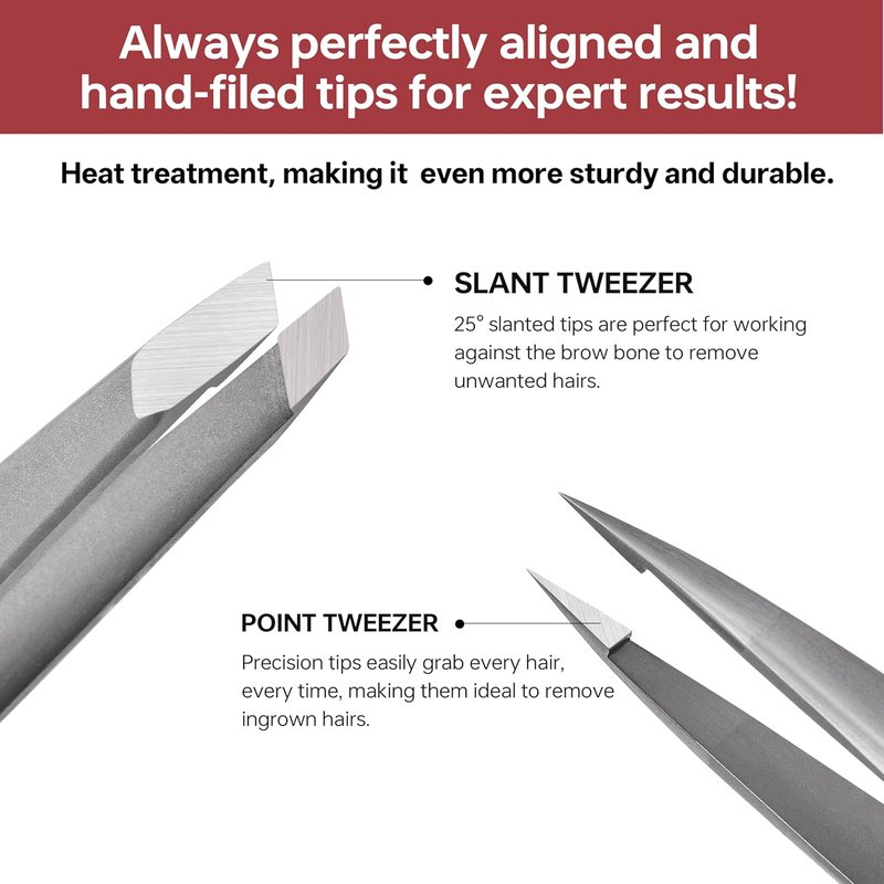 Skiennix Eyebrow Tweezers - Precision Slant Design with Comfortable Grip & Travel Case