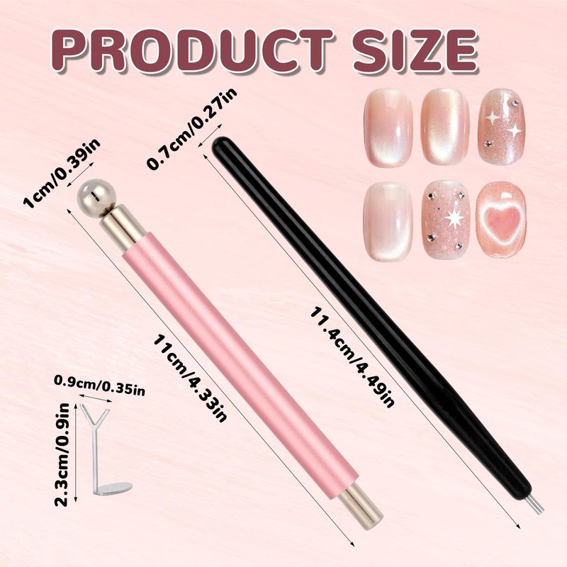 4pcs Cat Eye Nail Magnet Set, Multifunctional Nail Art Magnet Pen with Magnetic Guide Tool for DIY Cateye Gel Nails Polish Design Accessories at Home and Salon Use, Beginner-Friendly