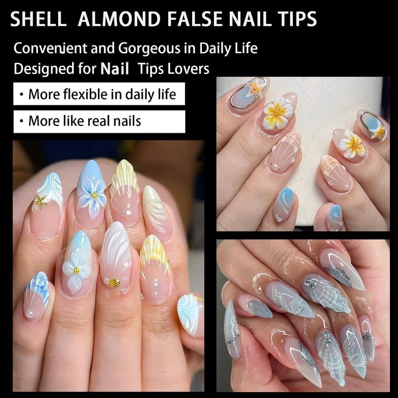 Shell Fake Nail Tips Medium Soft Gel Nail Tips 14 Sizes Almond Pre-Shaped Full Cover Clear Acrylic Press on False Nails Extension Tips for Woman DIY 140PCS