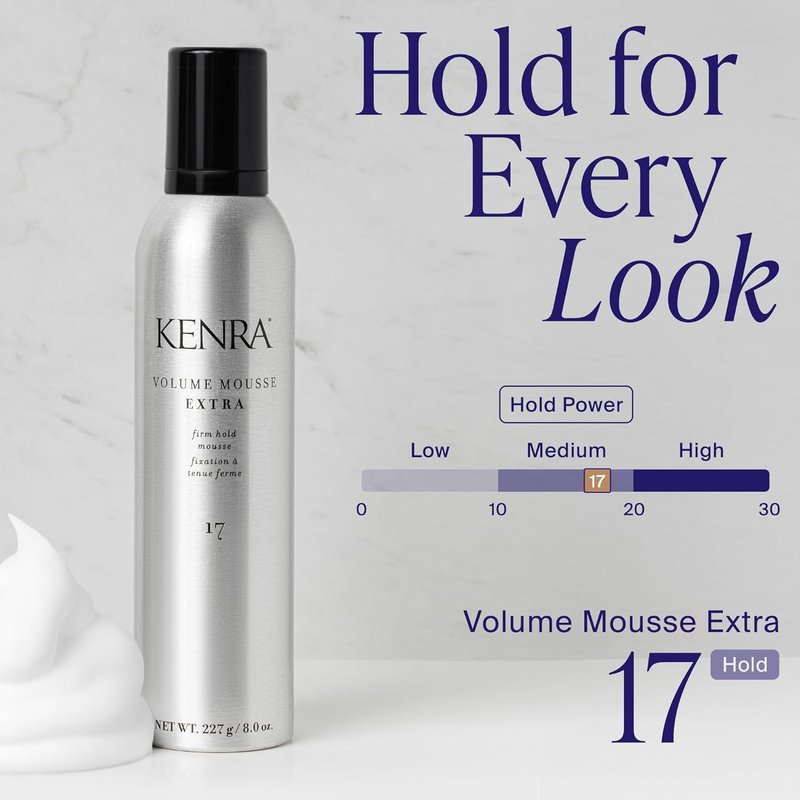Kenra Volume Mousse Extra 17 | Firm Hold Mousse | Non-drying, Non-flaking Lightweight Formula | Tames Frizz & Conditions |Thermal Protection up to 450F| All Hair Types | 8 oz