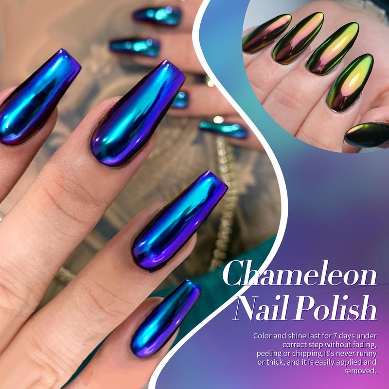 Born Pretty Chameleon Nail Polish Set, 6 Colors Chrome Holographic Metallic Glitter Quick Dry Nail Lacquer Kit Long Lasting DIY Fingernail Art Home Salon Valentines Gifts for Women Girls