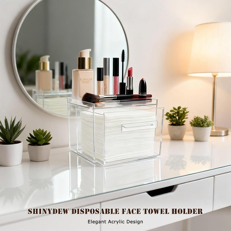 Clean Skin Club | Acrylic Disposable Facial Towel Holder - Clear Storage Box for Bathroom & Vanity