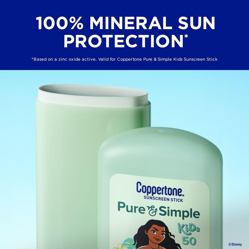 Coppertone Pure & Simple Kids Sunscreen Stick SPF 50 | Hypoallergenic, Mineral, Water-Resistant, 0.49 Oz
