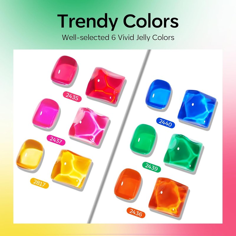 Modelones Gel Nail Polish Set - 6 Vivid Rainbow Colors | Neon Jelly Soak Off for DIY Nails