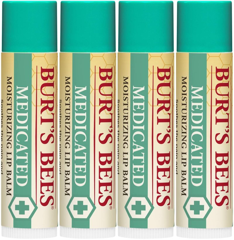 Burt's Bees Medicated Lip Balm, With Eucalyptus Oil and Menthol, Tint-Free, Natural Origin Lip Care, 4 Tubes, 0.15 oz.