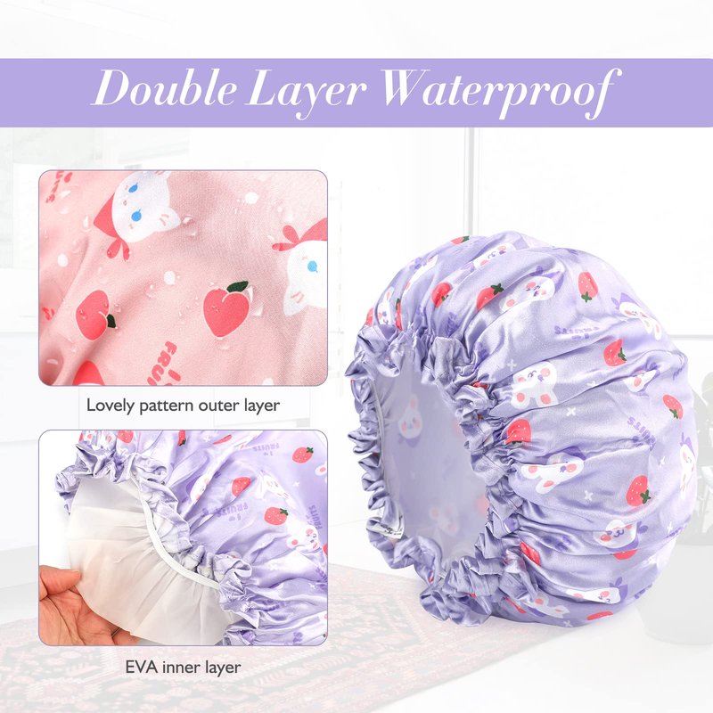 G2PLUS Kids Shower Cap, 2 Pack Cute Cartoon Bath Hat, Reusable Double Layer Bathing Cap for Toddlers and Children Hair Washing
