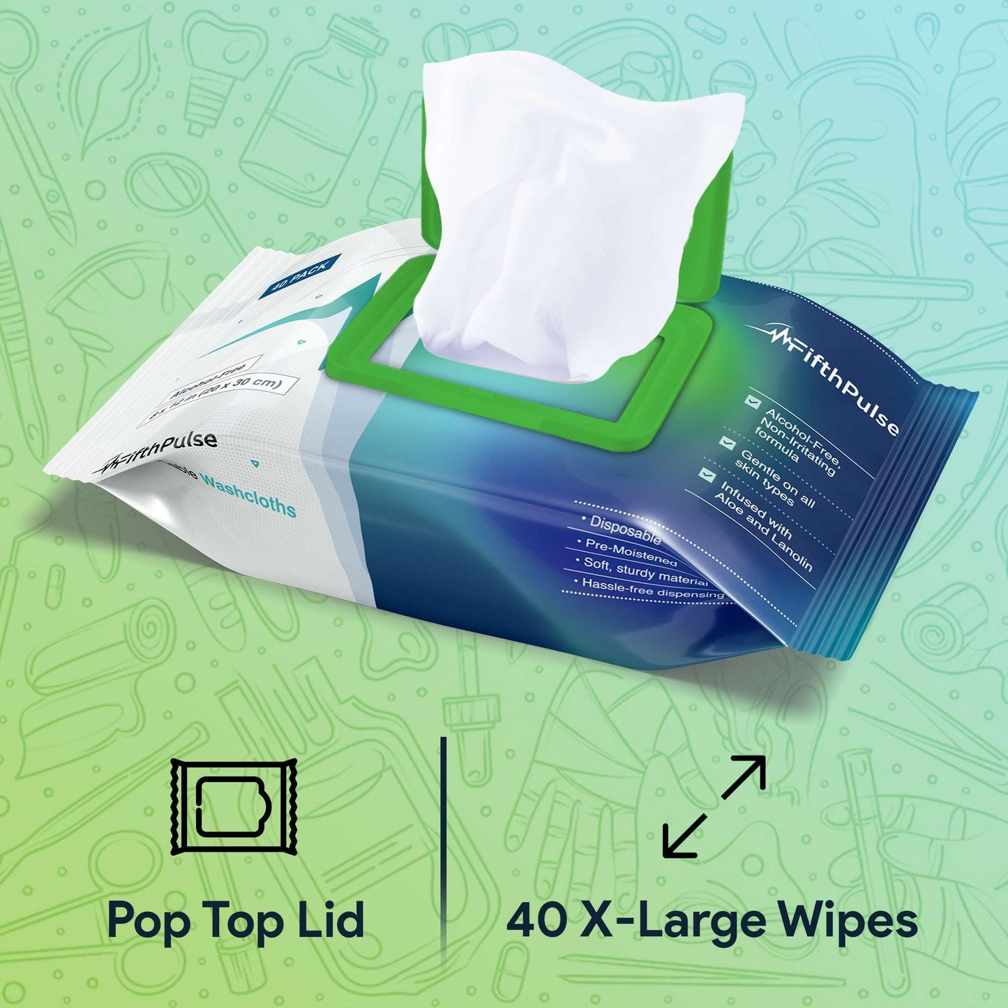 Disposable Body Wipes For Adults 40 Count -Premoistened Washcloths For Elderly Bathing Infused With Aloe and Lanolin -Alcohol-Free Adult Wet Wipes, Extra Large 8” x 12” Wash Cloth
