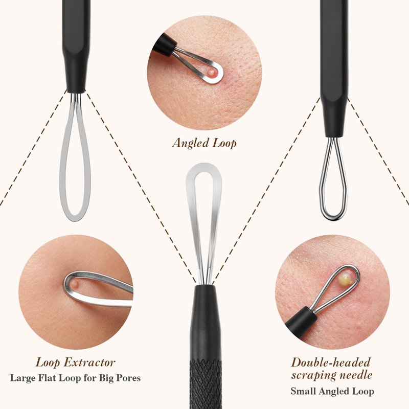 6 Pcs Pimple Extractor Tool Kit, Stainless Blackhead Remover Tools, Professional Comedone Pimple Popper Tools with Leather Bag
