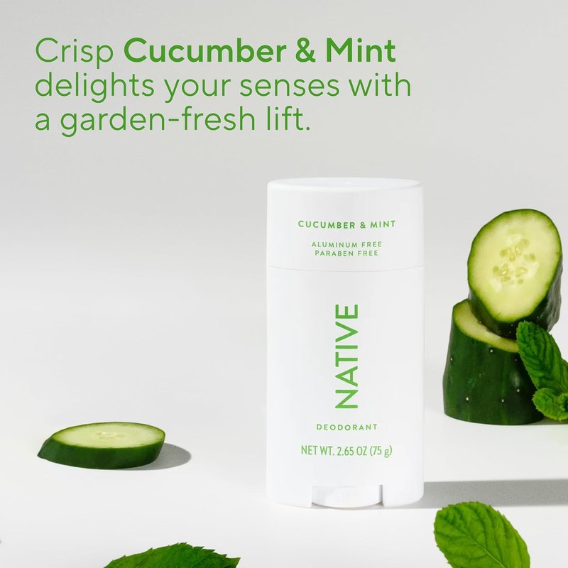 Native Deodorant - Aluminum-Free Cucumber & Mint | 72-Hour Odor Control, Naturally Derived Ingredients, 2.65oz
