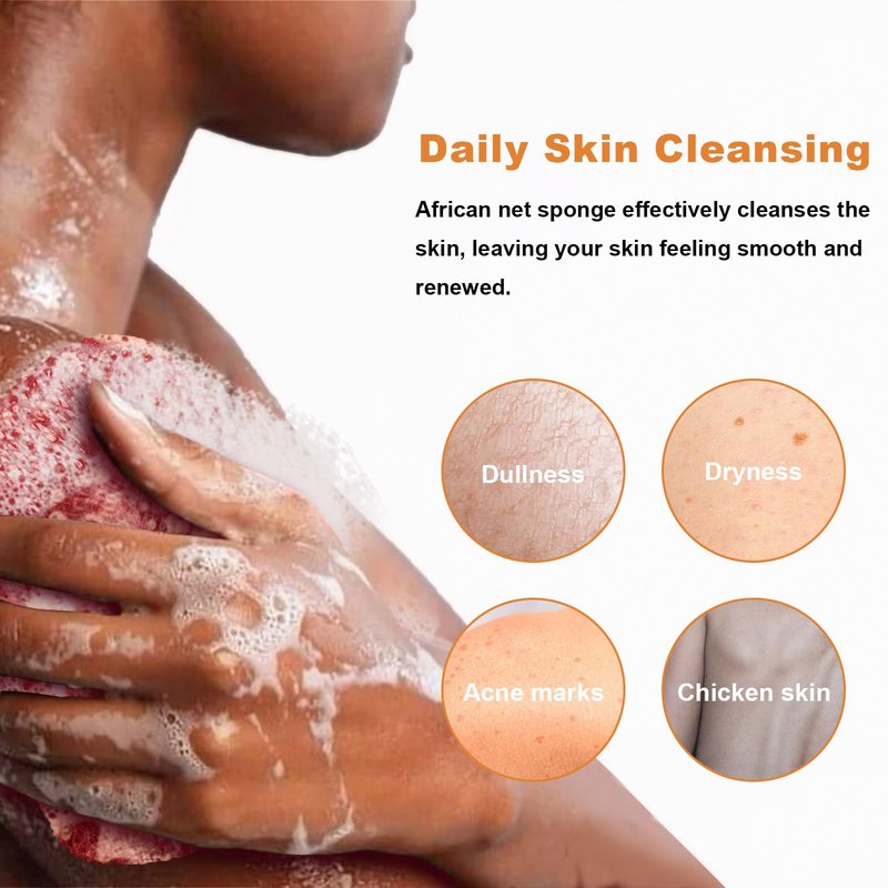 4 Pieces Nylon African Exfoliating Net Sponge, Authentic African Net Sponge for Bath and Shower, Body Scrubber Back Exfoliating Bath Accessories (Pink, Orange, Purple, Green)