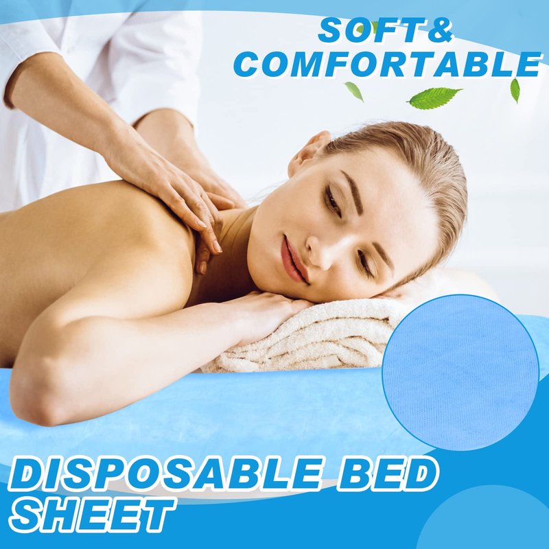 Oudain 50 Pcs Disposable Fitted Sheets with Elastic, Waterproof Oilproof 39 x 87'' Disposable Massage Bed Sheets Covers for Spa Beauty Salon(Blue)