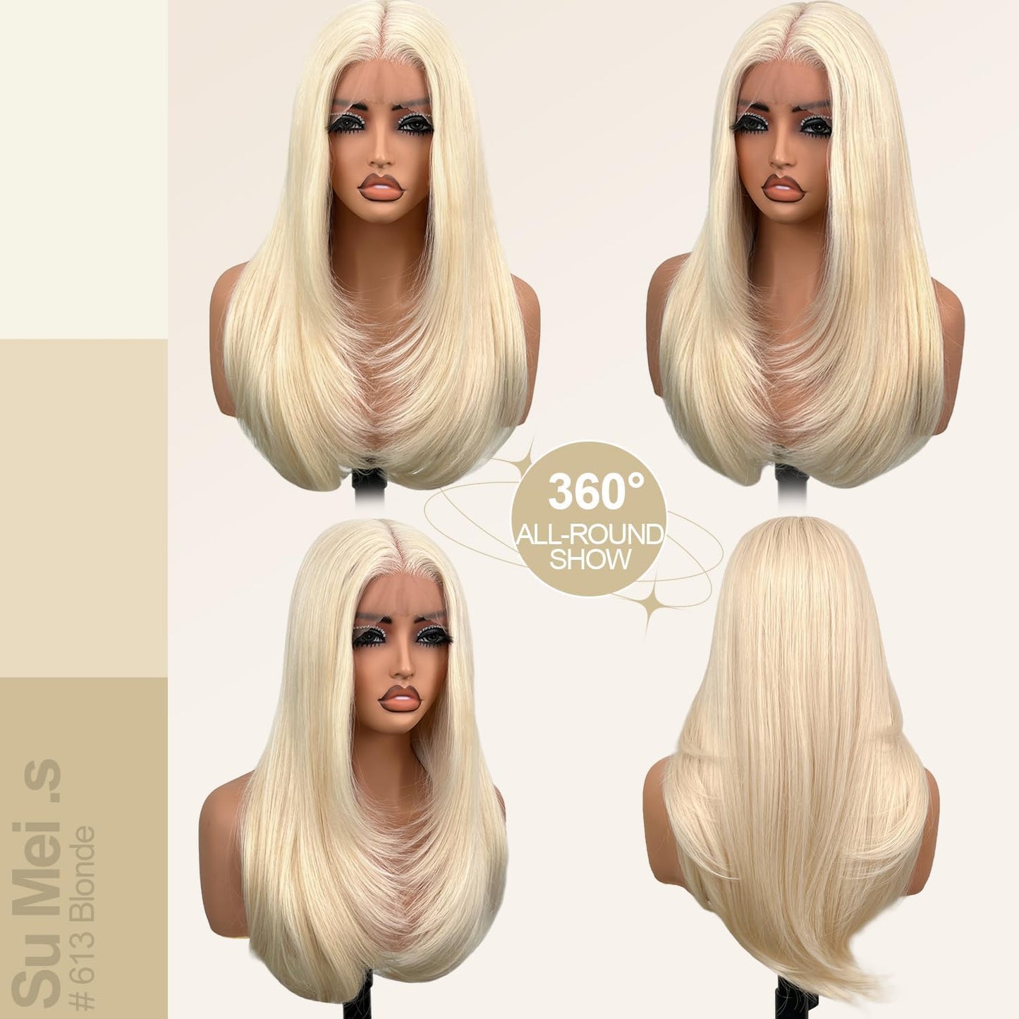 Su Mei.s Glueless Synthetic Lace Front Wig 26 Inches Long Straight Blonde Wigs for Black Women 13x5x1 HD Lace Hand Tied Pre Plucked Hairline (#613 Blonde, 26 Inch)