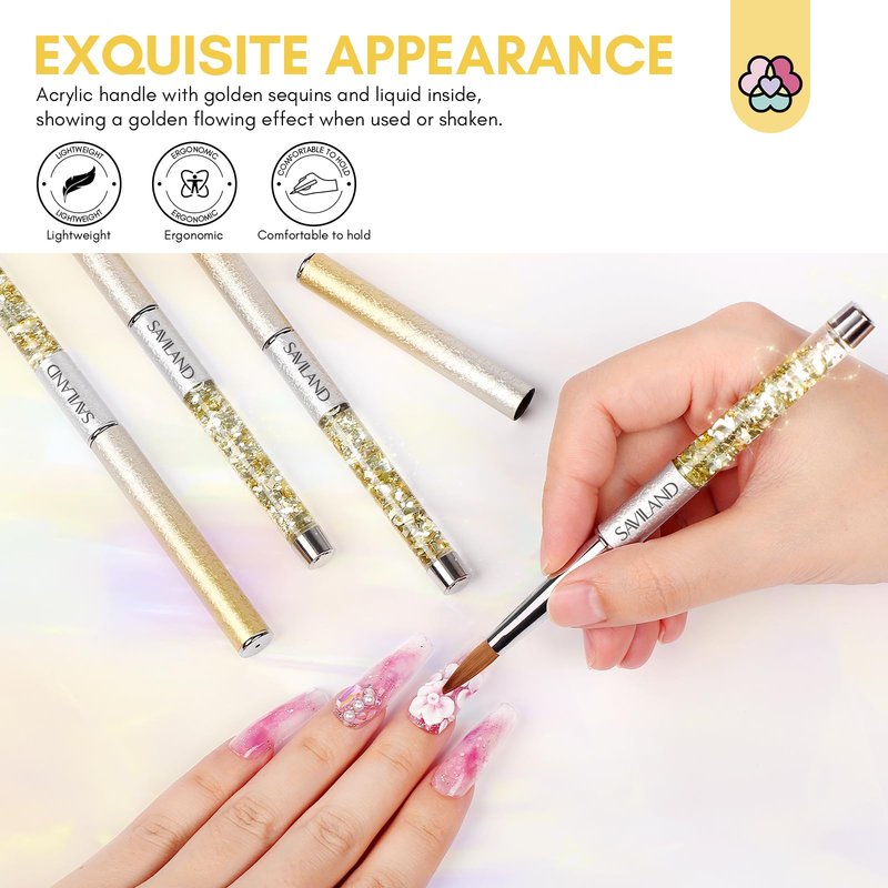 Saviland Professional Acrylic Brush Set: Powder Brushes for Application, Size 6 10 12 16, Art Extension, 3D Carving With Starter Supplies, Tweezers, Table Mat