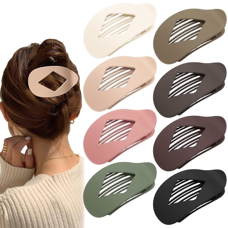 Flat Hair Clips for Women - 8 Pcs Matte No-Slip Claw Clips | Strong Hold Barrettes for Thick & Curly Hair