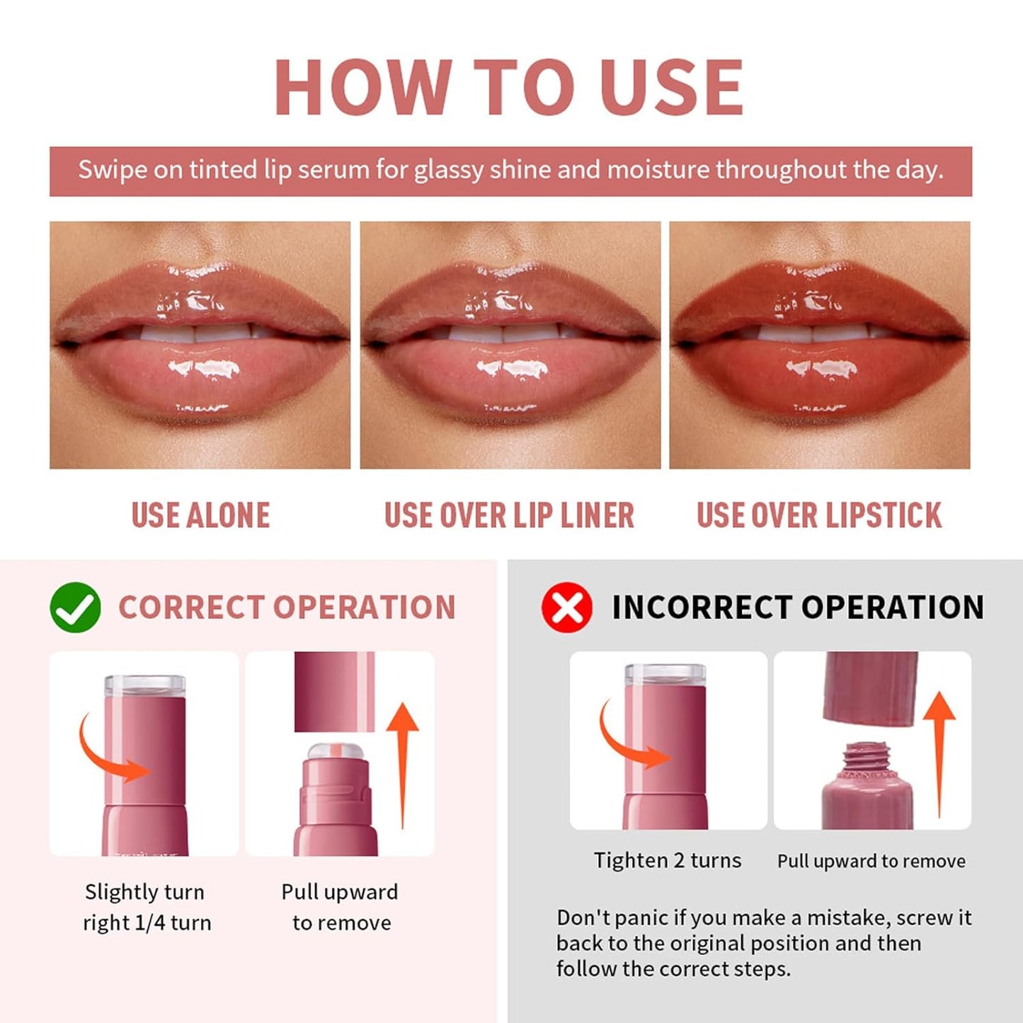 TEEROVA Tinted Lip Serum - High Shine Hydrating Formula with Plumping Polypeptides | Sheer Red