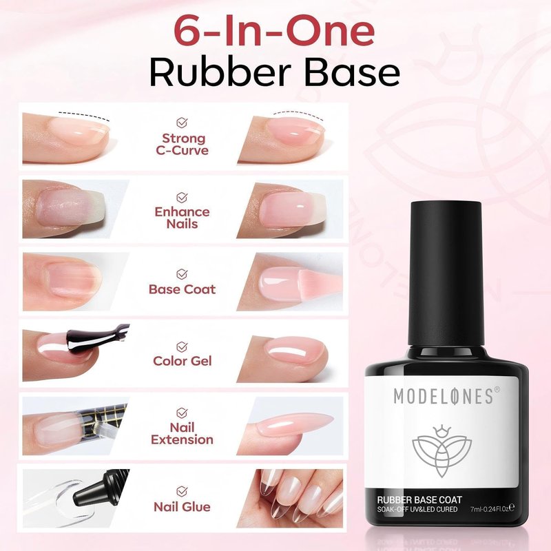 Builder Rubber Gel Base Coat for Nails - Nude Glitter Nail Polish for Strength & Apex Protection | Long-Lasting UV Manicure