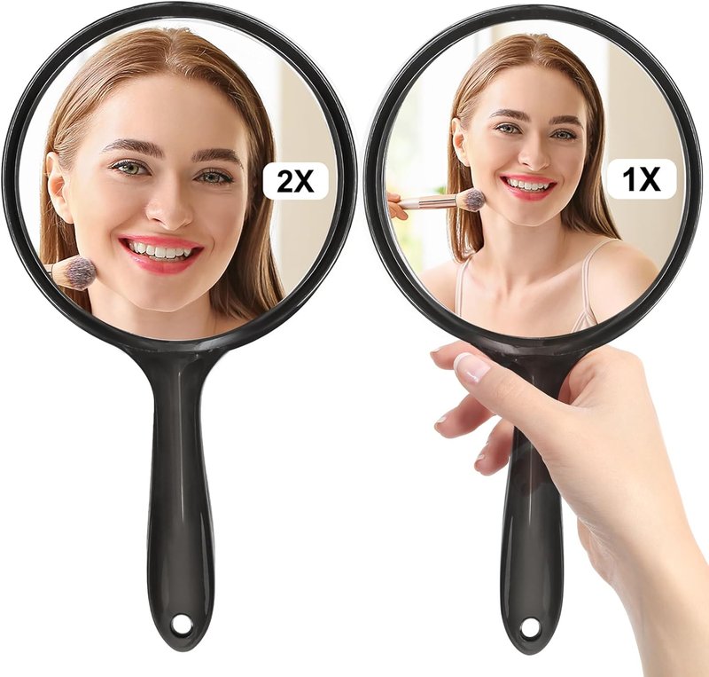 Handheld Mirror - Large Double-Sided Magnifying Makeup Mirror | 5.4" W x 10.4" L, Rounded Black Design