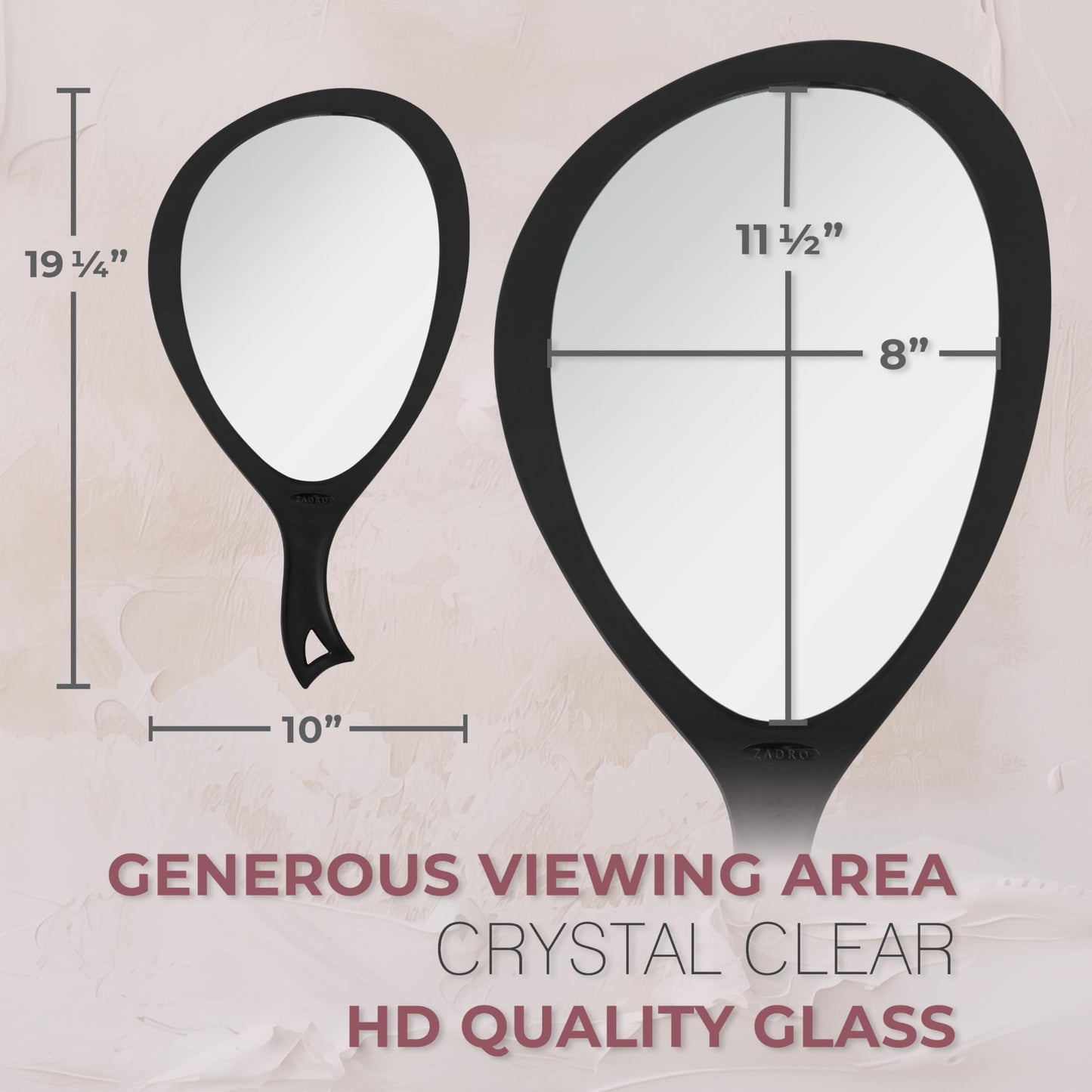 Zadro Salon Professional Extra Large Hand Mirror with Handle, 10" W x 19" L, Multi-Purpose Oval Handheld Mirror with New Distortion-Free Reflection (1, White, Large (Pack of 1))