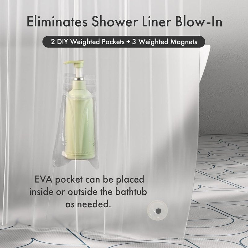 AmazerBath Shower Curtain Liner - Waterproof Frosted Plastic with 2 Weighted Pockets | 72x72 Inches