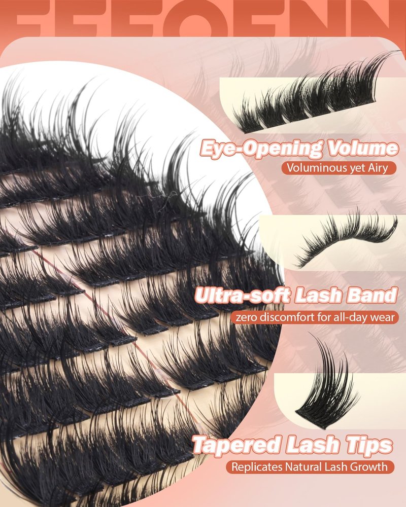 Fox Eye Lash Clusters Volume Cluster Eyelash Extensions Wispy Lashes Clusters Cat Eye Eyelash Clusters 10-18mm Spikes Individual Lashes Spiky LC Curl Lash extensions DIY at Home by Eefofnn