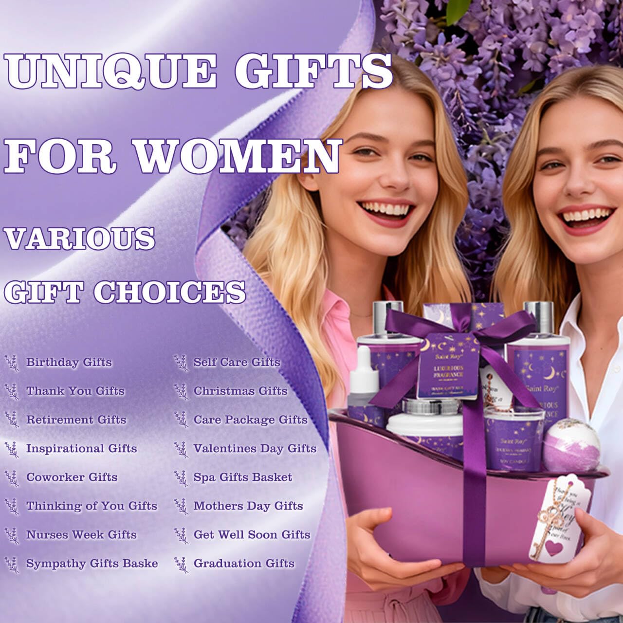 Spa Gift Basket Bath Basket Spa Kit Spa Gifts for Women, Bath and Body Basket Set 10pcs Self Care Kit Lavender Scent Birthday Gifts Skin Care Set, Christmas Gifts, Beauty kits Bridal Shower