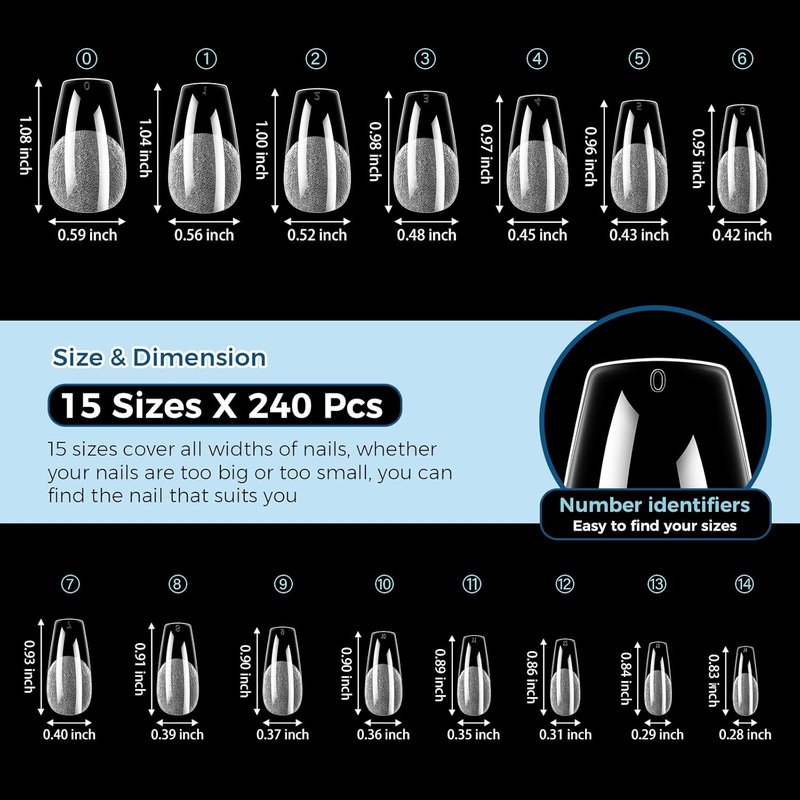 Coffin Nail Tips - 240pcs Soft Gel Half Matte Pre-Shaped Clear Fake Nails | Perfect for Beginners & Professionals