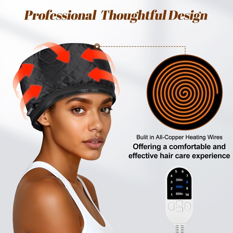 Hair Steamer for Deep Conditioning: Heat Cap with 118" Power Cord 10-Level Fast Heating & 3 Timer Settings for Natural Black Hair Thermal Steam Cap for Deep Conditioner Treatments