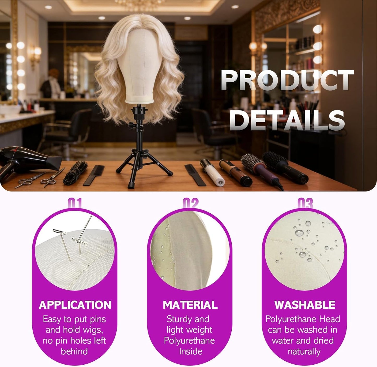 Wig Stand - Adjustable Canvas Mannequin Head for Heavy Wigs | Styling & Display