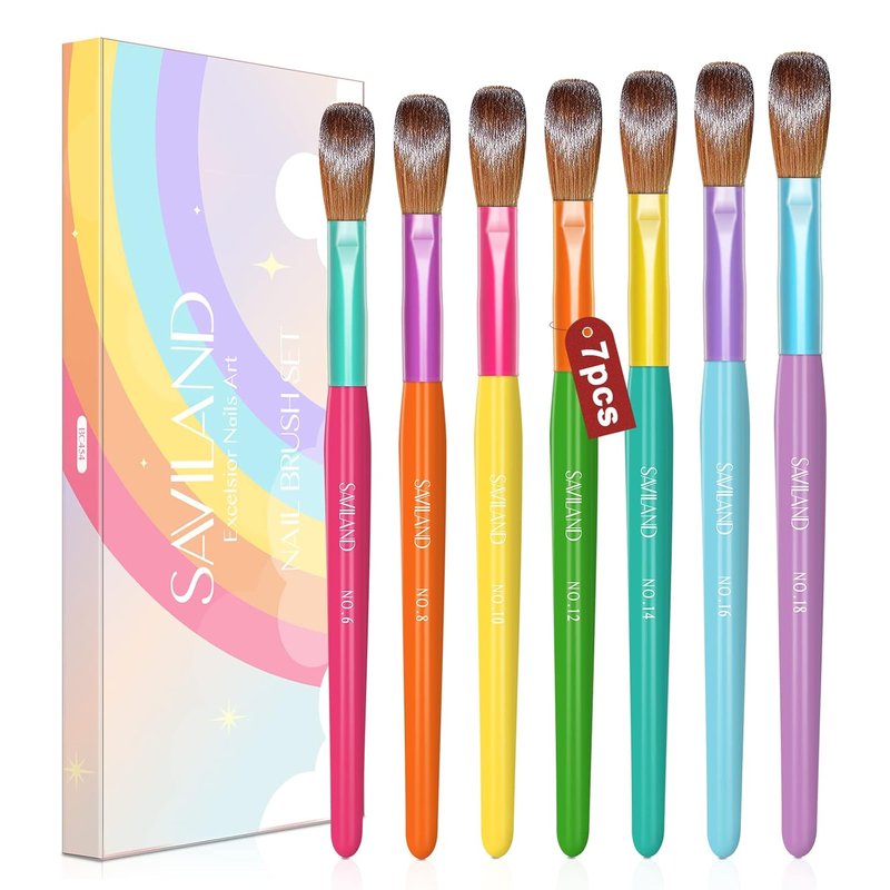 Acrylic Nail Brush Set - 7PCS Rainbow Wooden Handle Brushes for Acrylic Application | Sizes 6-18