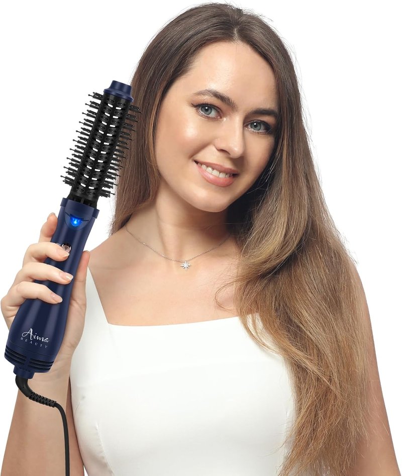 Aima Beauty Hair Dryer Brush - 4-in-1 Hot Air Straightener & Curler for Women | Prussian Blue