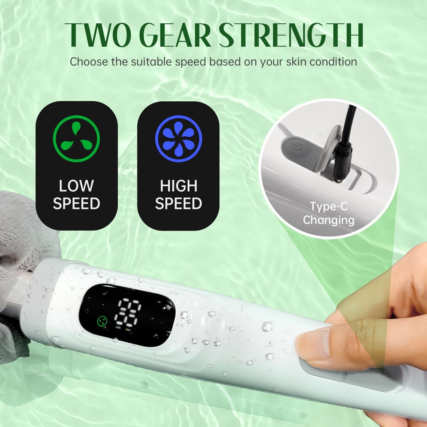Pecait Electric Body Brush, African Bath Sponge Back Scrubber for Shower, IPX7 Waterproof Dual-Speed Control Bath Brush with 3 Interchangeable Heads, for Cleansing, Exfoliating and Massaging Skin