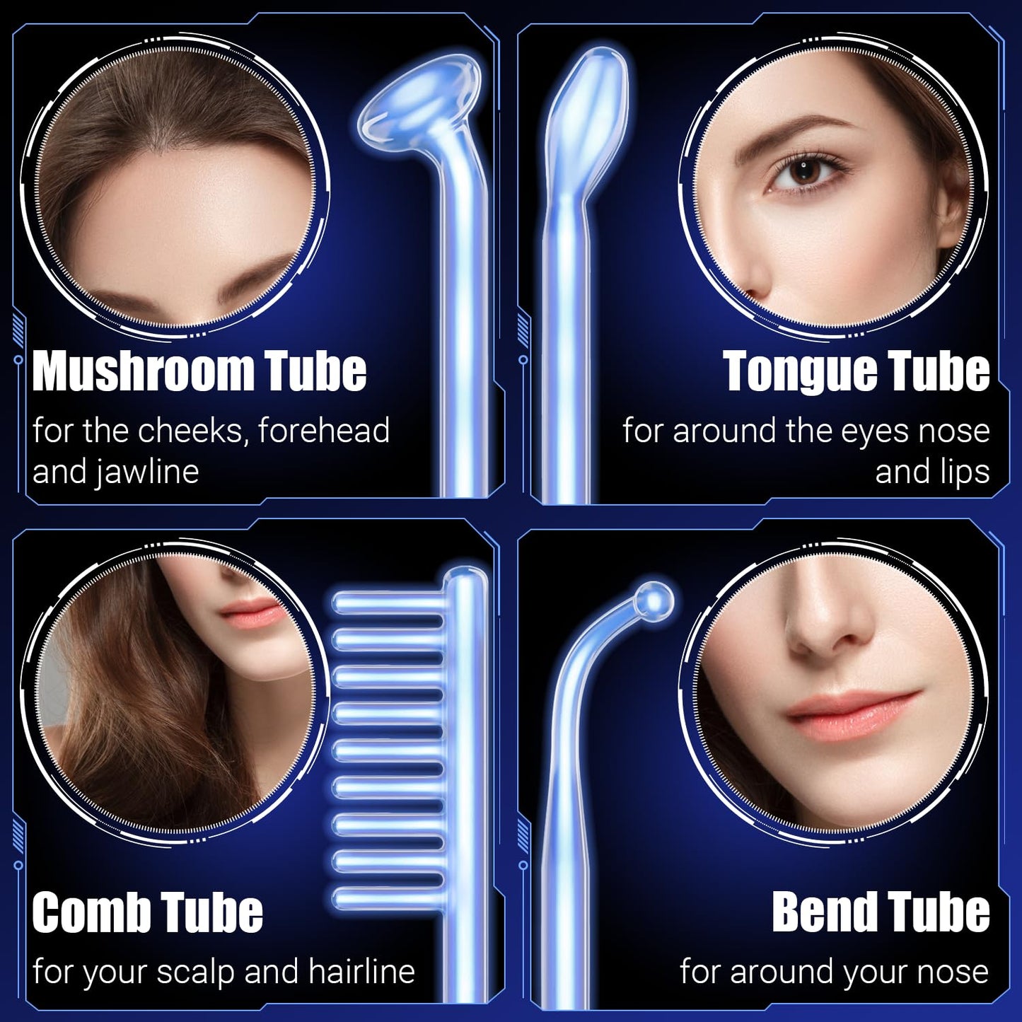 Uaike High Frequency Facial Wand - Portable Handheld Skin Treatment Device with 4 Blue Glass Tubes