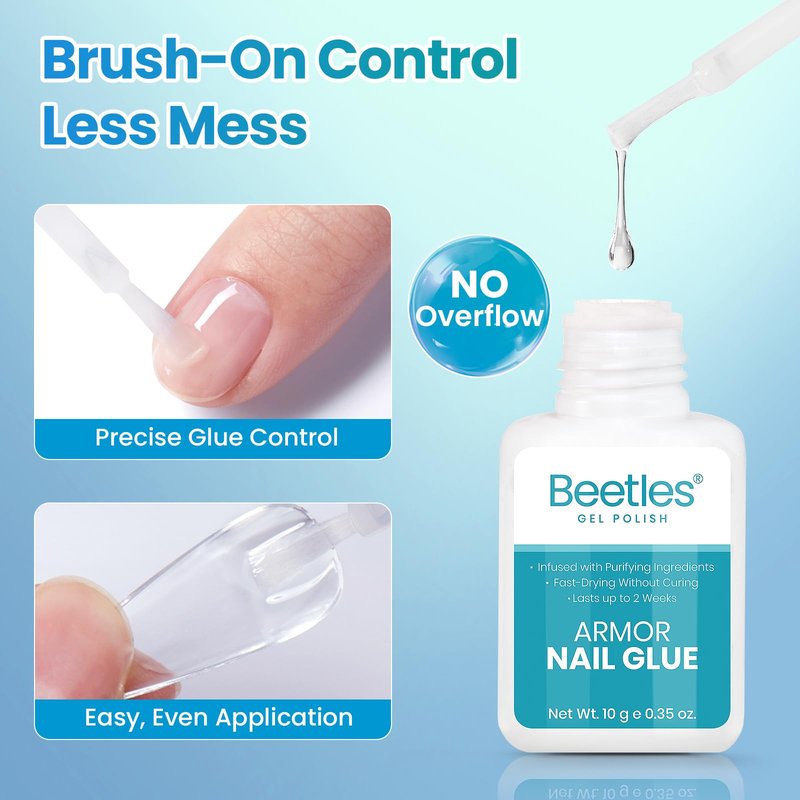 Beetles 10ml Super Strong Nail Glue for Press On Nails, Nail Tips Acrylic Nails, Quick Dry Brush On Glue for Press On Fake Nails, Upgraded Formula Long Lasting, No UV Needed for Beginners DIY Home