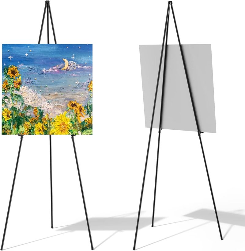 Display Easel Stand - 63” Collapsible Tripod for Weddings | Sturdy Metal Adjustable Floor Easel - Black
