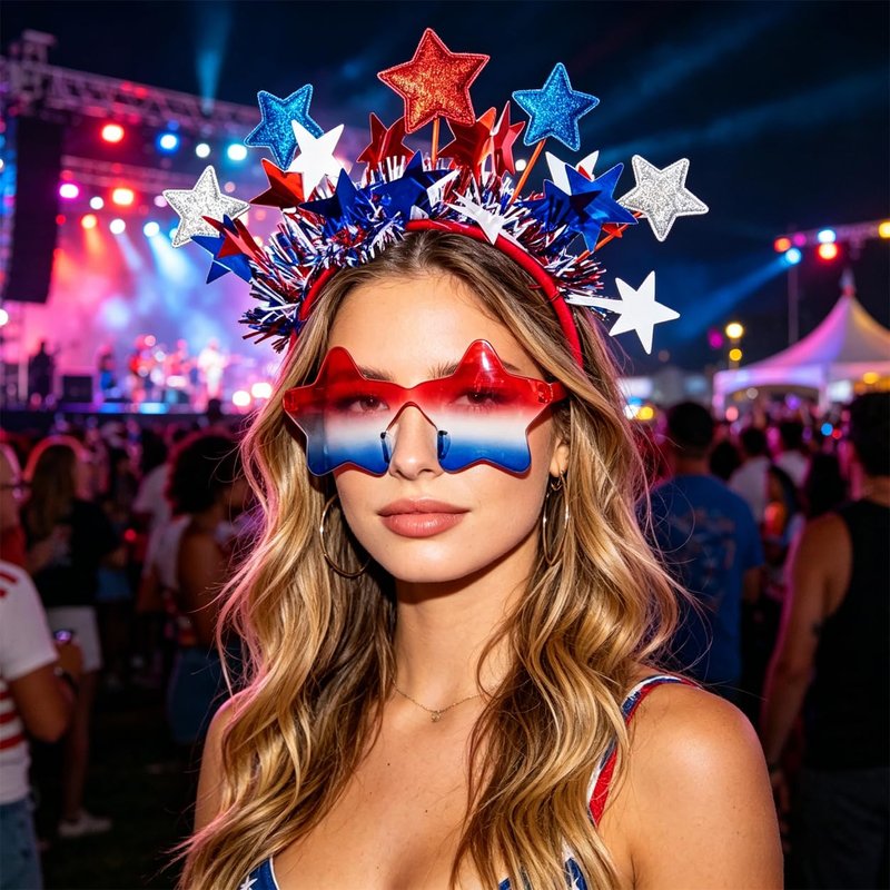 4th of July Patriotic Accessories Set - Star Headband & Gradient Star Sunglasses | Red, White & Blue