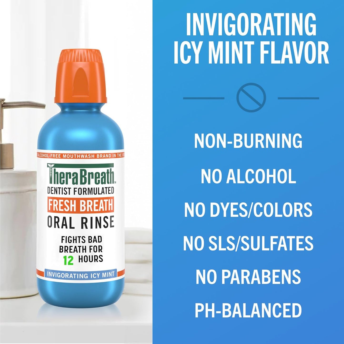 TheraBreath Fresh Breath Mouthwash - Icy Mint Flavor, Alcohol-Free, 16 Fl Oz | Pack of 2