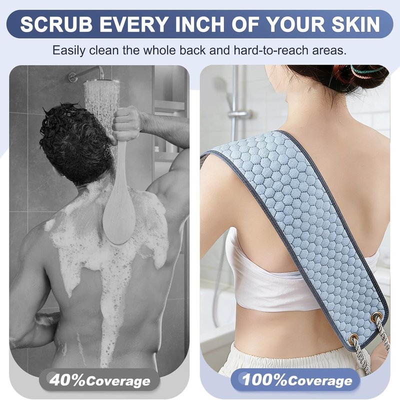 Back Scrubber for Shower with Handles,Double Sided Exfoliating,Bath Back Washer,Back Washer to Deep Clean Your Skin for Men & Women (Light Pink)