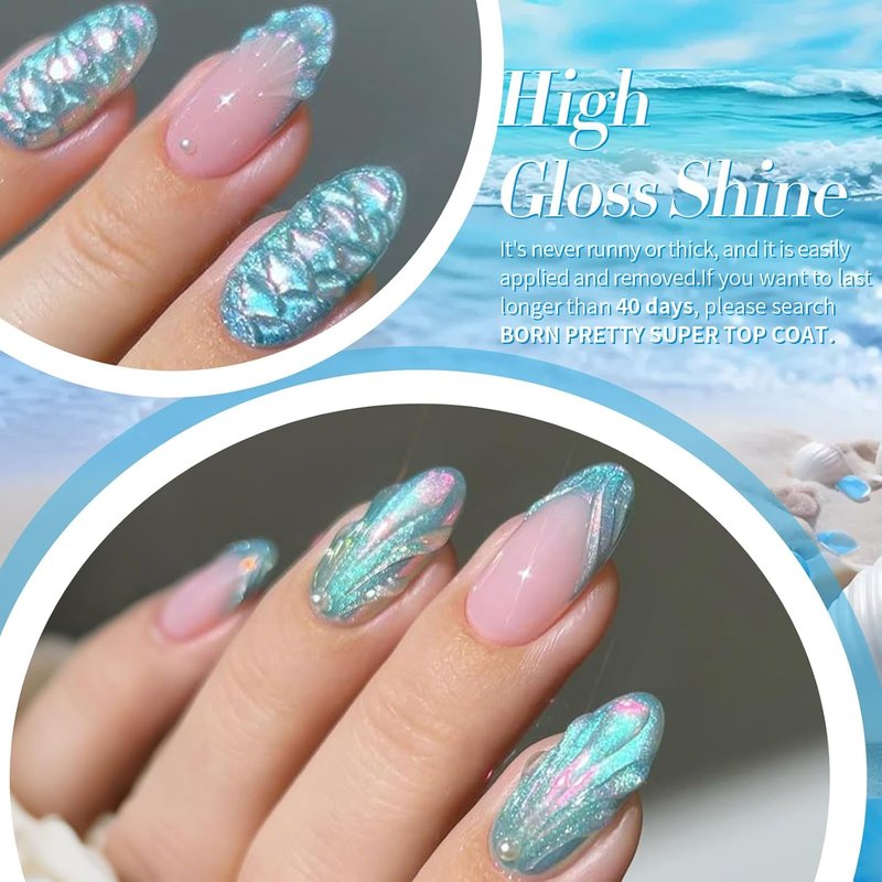 Born Pretty Neon Green & Blue Gel Nail Polish - 6 Colors with Shimmer Pearl Glitter for DIY Nail Art